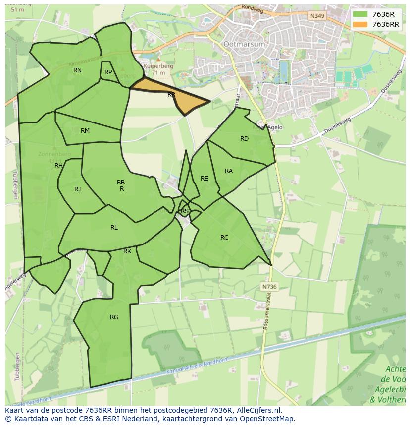 Afbeelding van het postcodegebied 7636 RR op de kaart.