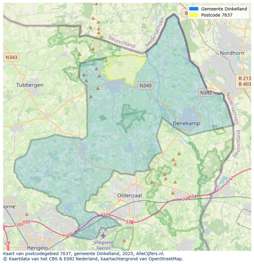 Afbeelding van het postcodegebied 7637 op de kaart.