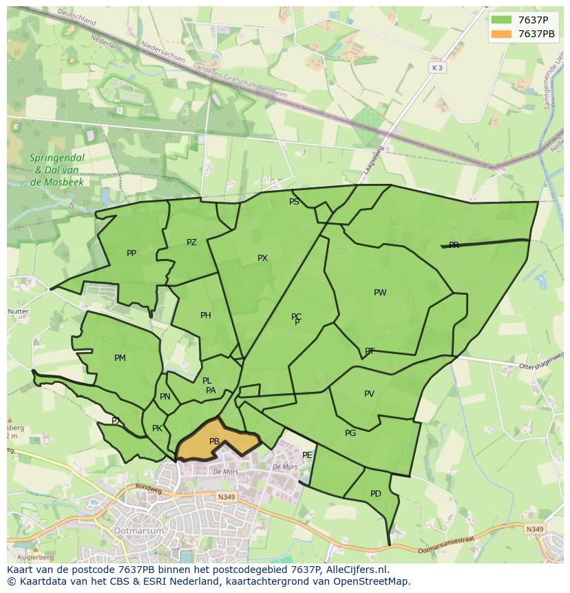 Afbeelding van het postcodegebied 7637 PB op de kaart.