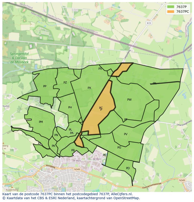 Afbeelding van het postcodegebied 7637 PC op de kaart.