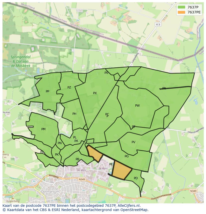 Afbeelding van het postcodegebied 7637 PE op de kaart.
