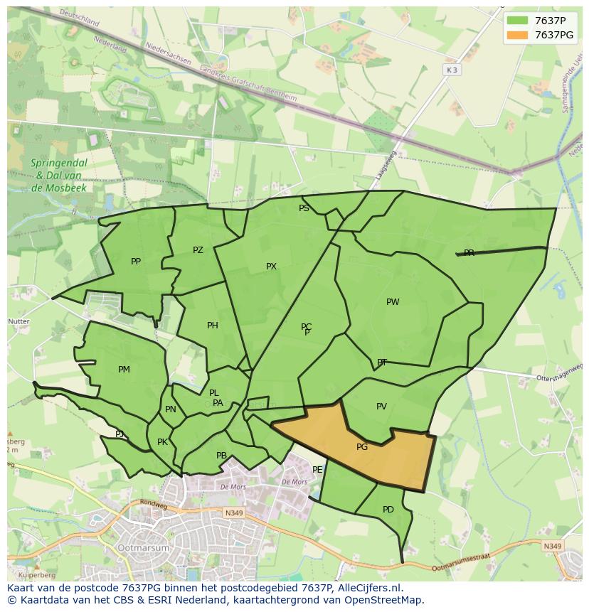 Afbeelding van het postcodegebied 7637 PG op de kaart.