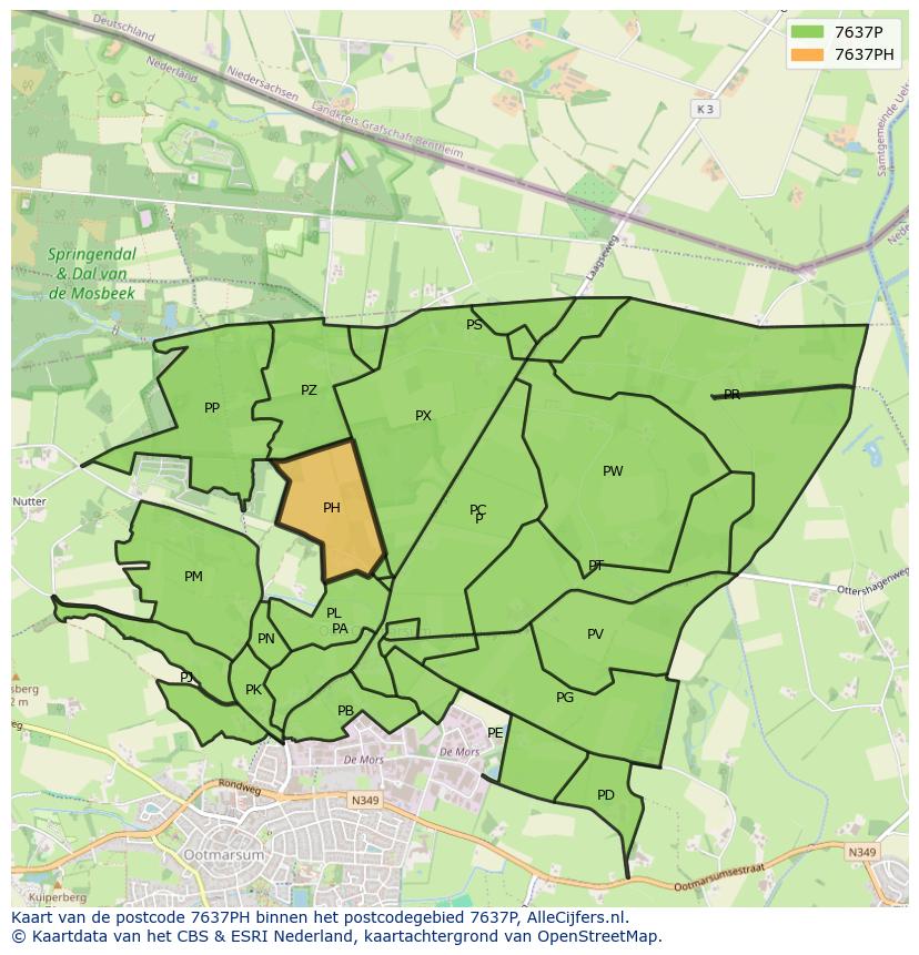 Afbeelding van het postcodegebied 7637 PH op de kaart.