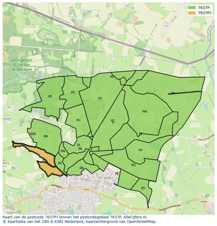 Afbeelding van het postcodegebied 7637 PJ op de kaart.