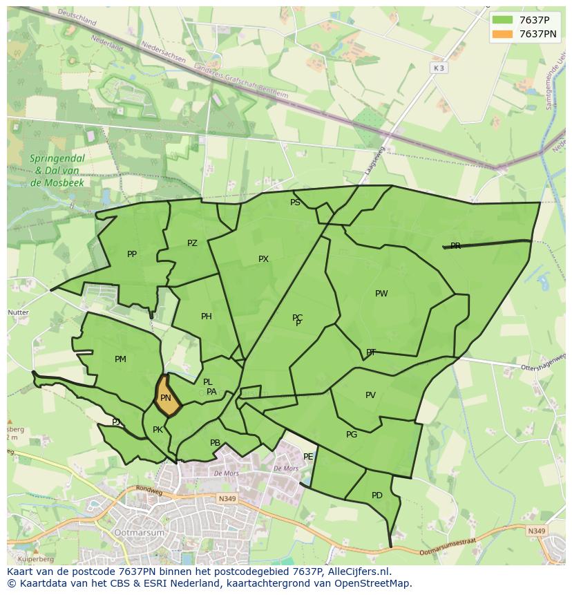 Afbeelding van het postcodegebied 7637 PN op de kaart.