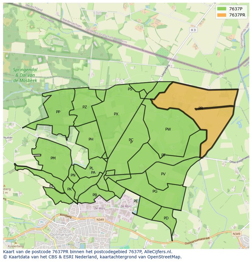 Afbeelding van het postcodegebied 7637 PR op de kaart.