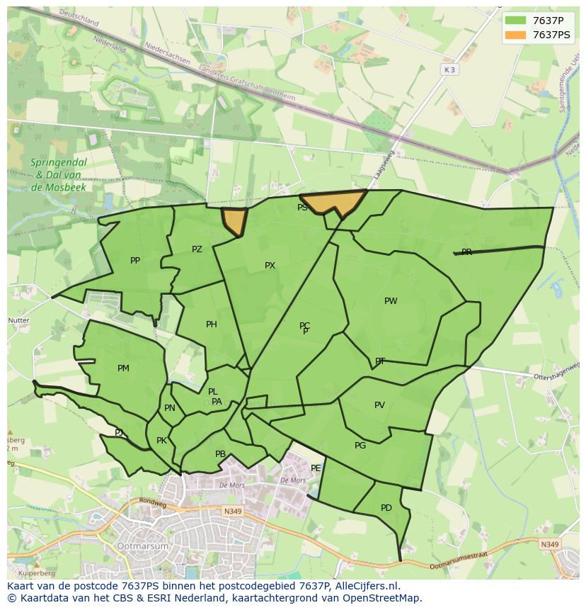 Afbeelding van het postcodegebied 7637 PS op de kaart.