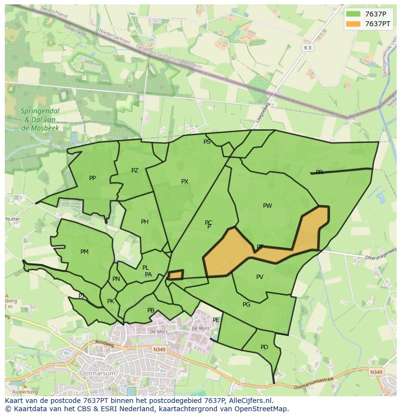 Afbeelding van het postcodegebied 7637 PT op de kaart.