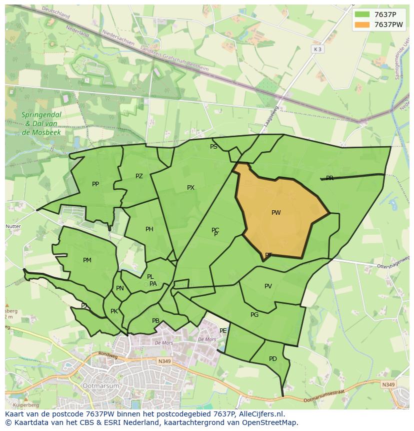Afbeelding van het postcodegebied 7637 PW op de kaart.