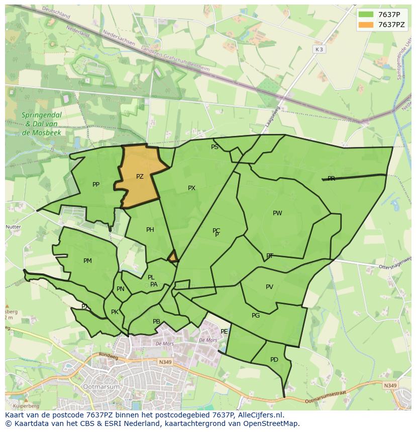 Afbeelding van het postcodegebied 7637 PZ op de kaart.