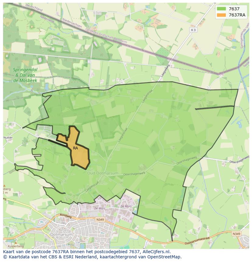 Afbeelding van het postcodegebied 7637 RA op de kaart.
