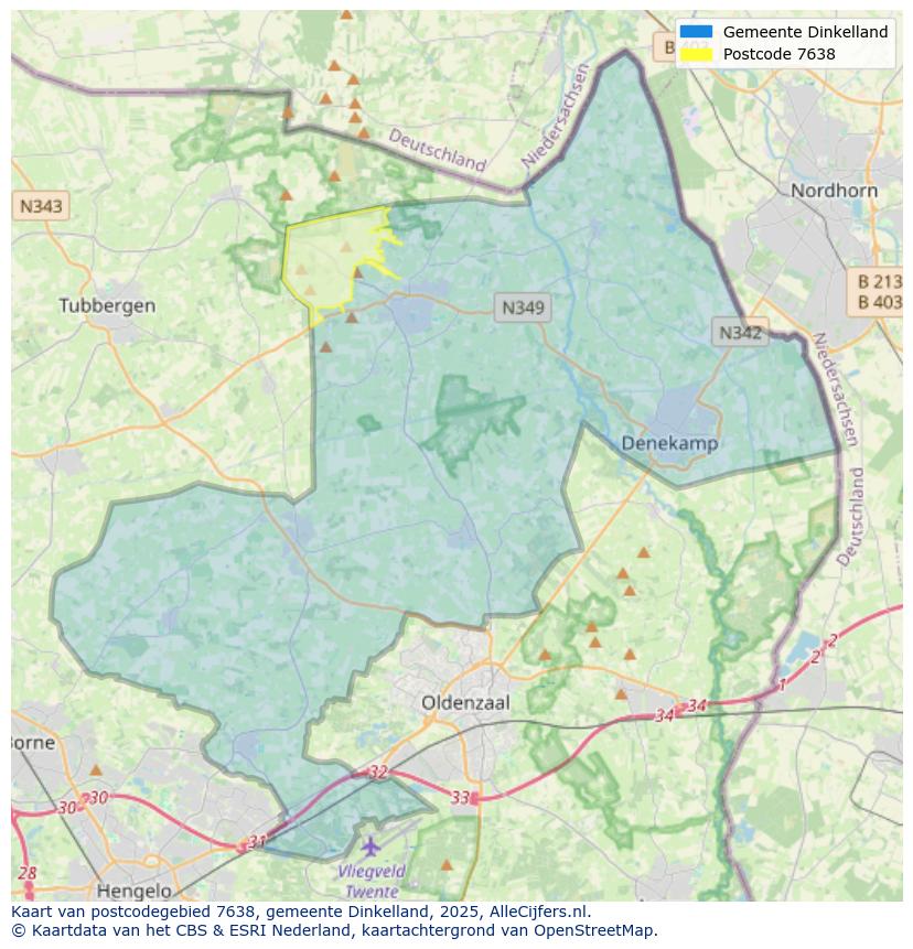Afbeelding van het postcodegebied 7638 op de kaart.