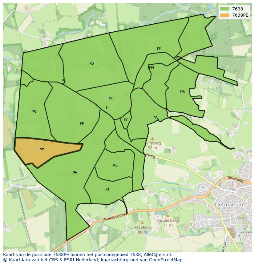 Afbeelding van het postcodegebied 7638 PE op de kaart.