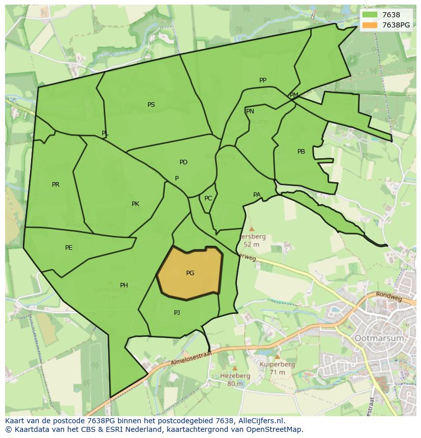 Afbeelding van het postcodegebied 7638 PG op de kaart.