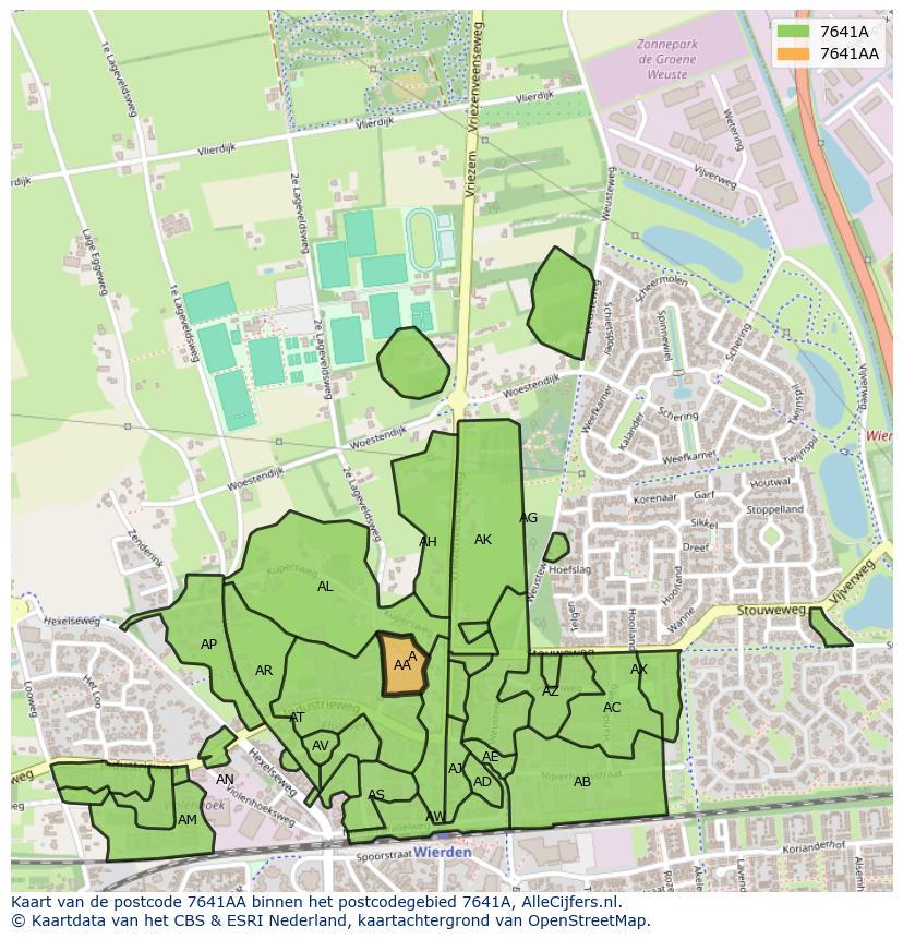 Afbeelding van het postcodegebied 7641 AA op de kaart.