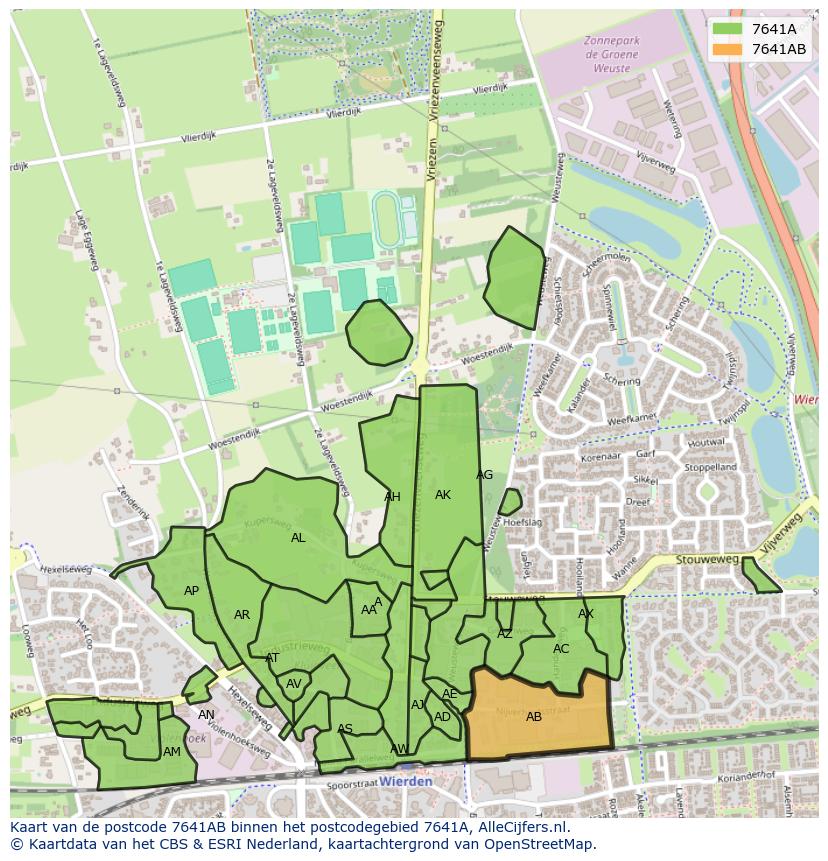 Afbeelding van het postcodegebied 7641 AB op de kaart.