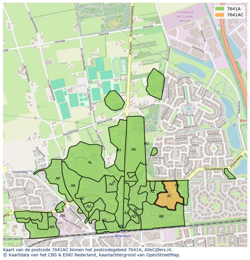 Afbeelding van het postcodegebied 7641 AC op de kaart.