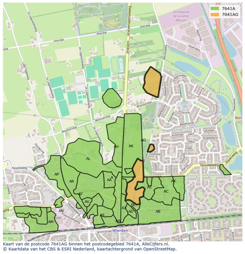 Afbeelding van het postcodegebied 7641 AG op de kaart.