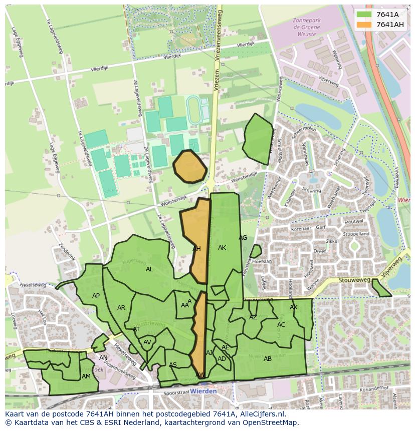 Afbeelding van het postcodegebied 7641 AH op de kaart.