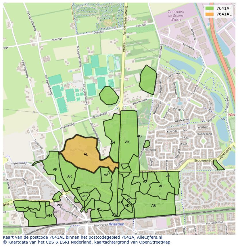 Afbeelding van het postcodegebied 7641 AL op de kaart.