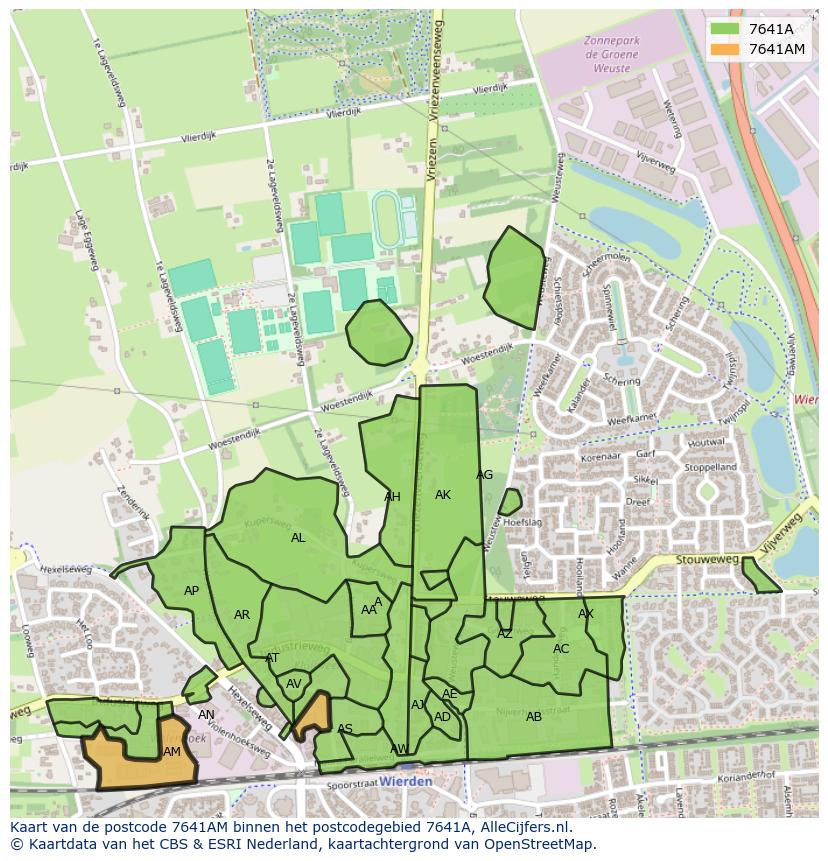 Afbeelding van het postcodegebied 7641 AM op de kaart.