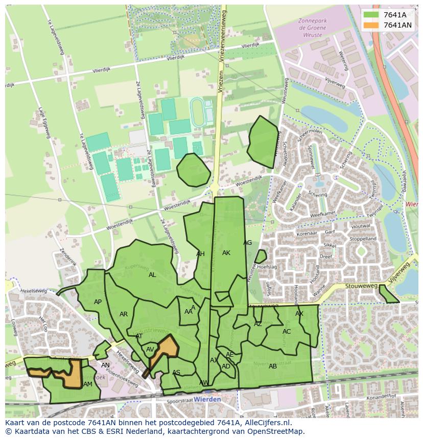 Afbeelding van het postcodegebied 7641 AN op de kaart.