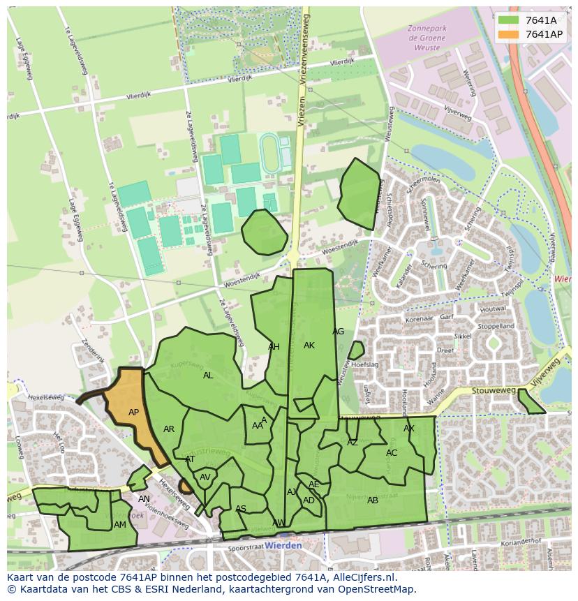 Afbeelding van het postcodegebied 7641 AP op de kaart.