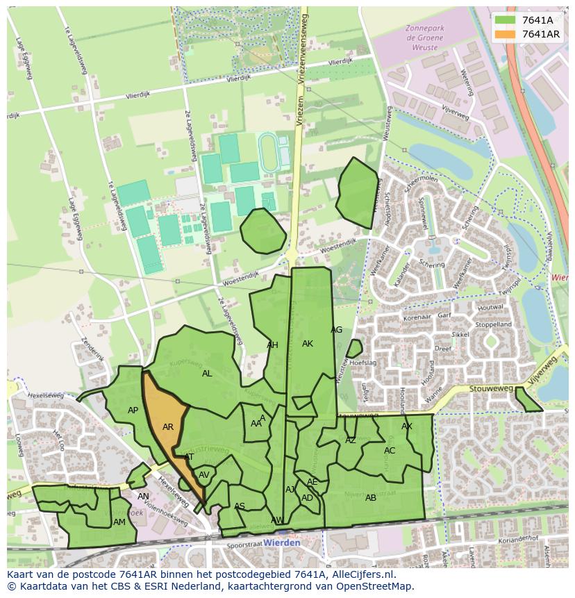 Afbeelding van het postcodegebied 7641 AR op de kaart.