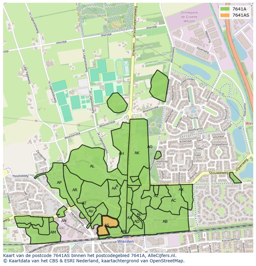 Afbeelding van het postcodegebied 7641 AS op de kaart.