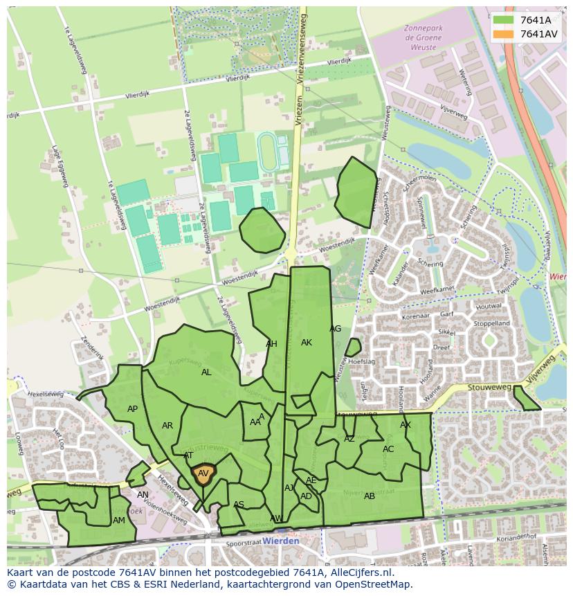 Afbeelding van het postcodegebied 7641 AV op de kaart.