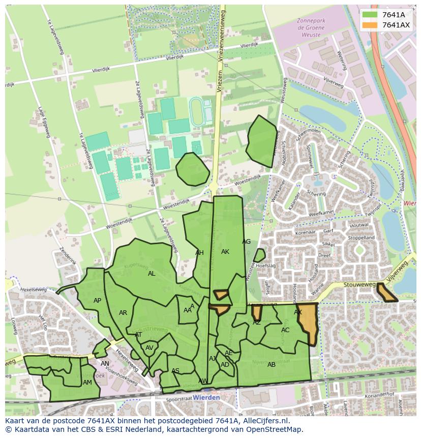 Afbeelding van het postcodegebied 7641 AX op de kaart.