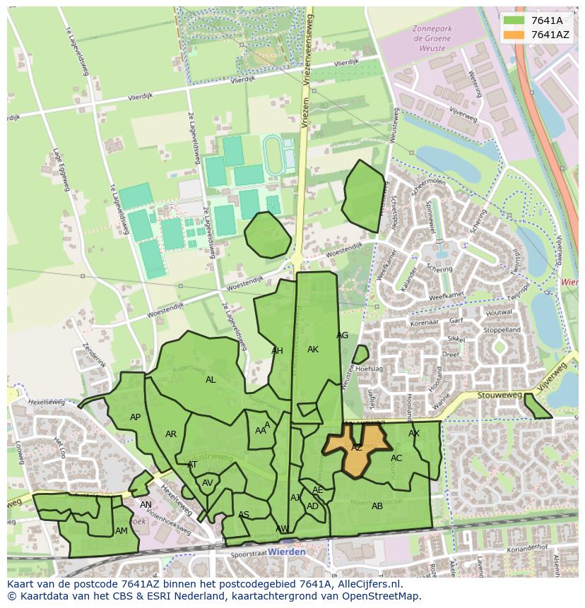 Afbeelding van het postcodegebied 7641 AZ op de kaart.