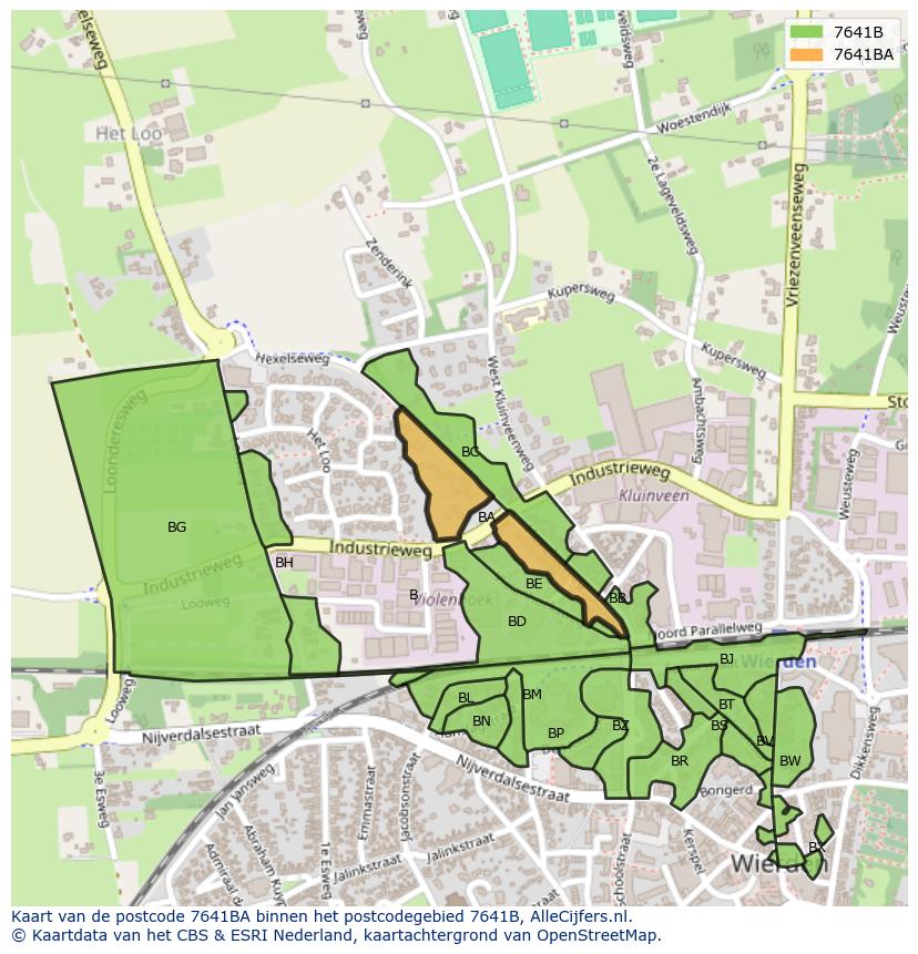 Afbeelding van het postcodegebied 7641 BA op de kaart.