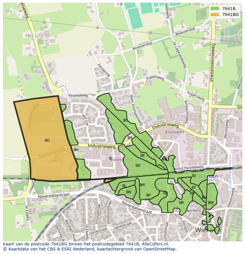 Afbeelding van het postcodegebied 7641 BG op de kaart.