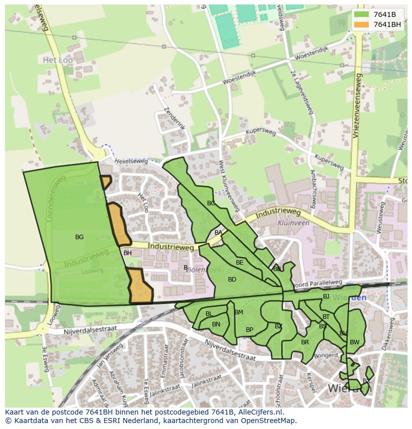 Afbeelding van het postcodegebied 7641 BH op de kaart.