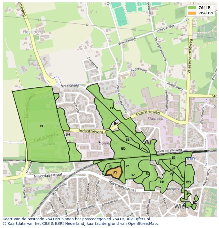 Afbeelding van het postcodegebied 7641 BN op de kaart.