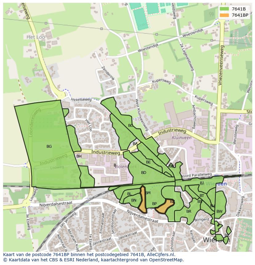 Afbeelding van het postcodegebied 7641 BP op de kaart.
