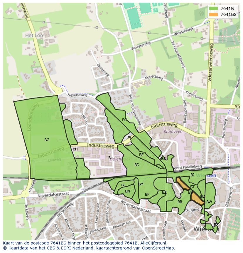 Afbeelding van het postcodegebied 7641 BS op de kaart.