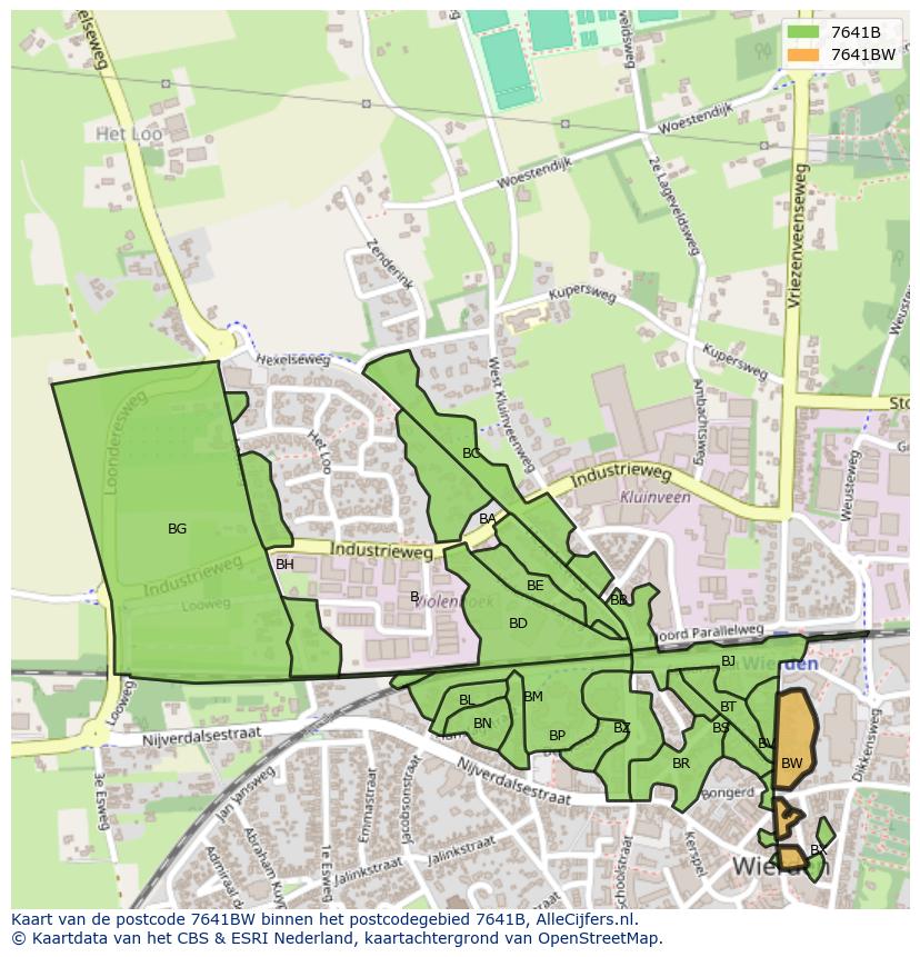 Afbeelding van het postcodegebied 7641 BW op de kaart.