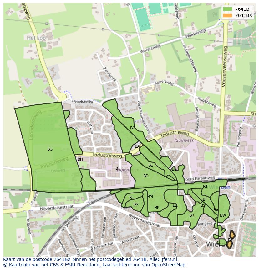 Afbeelding van het postcodegebied 7641 BX op de kaart.