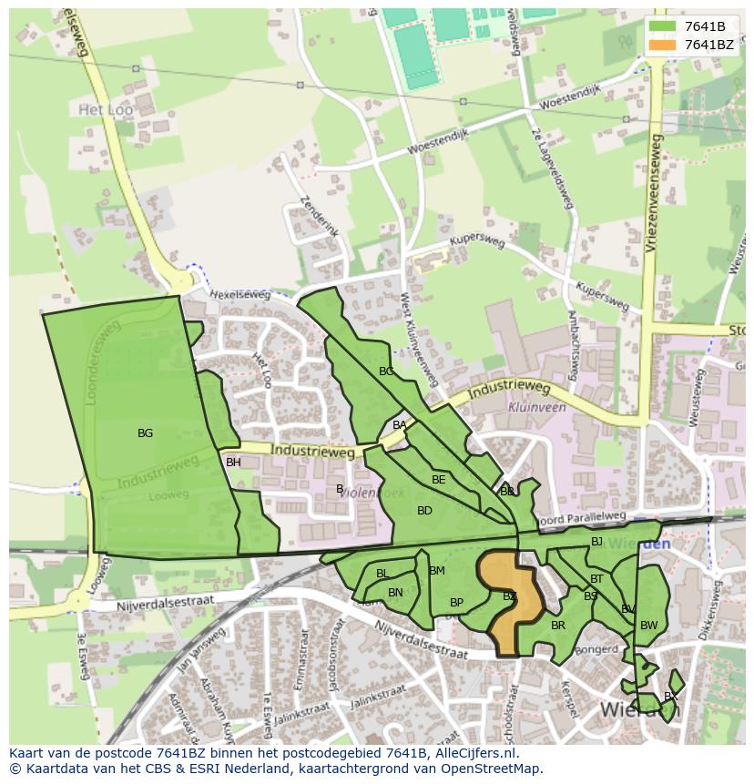 Afbeelding van het postcodegebied 7641 BZ op de kaart.