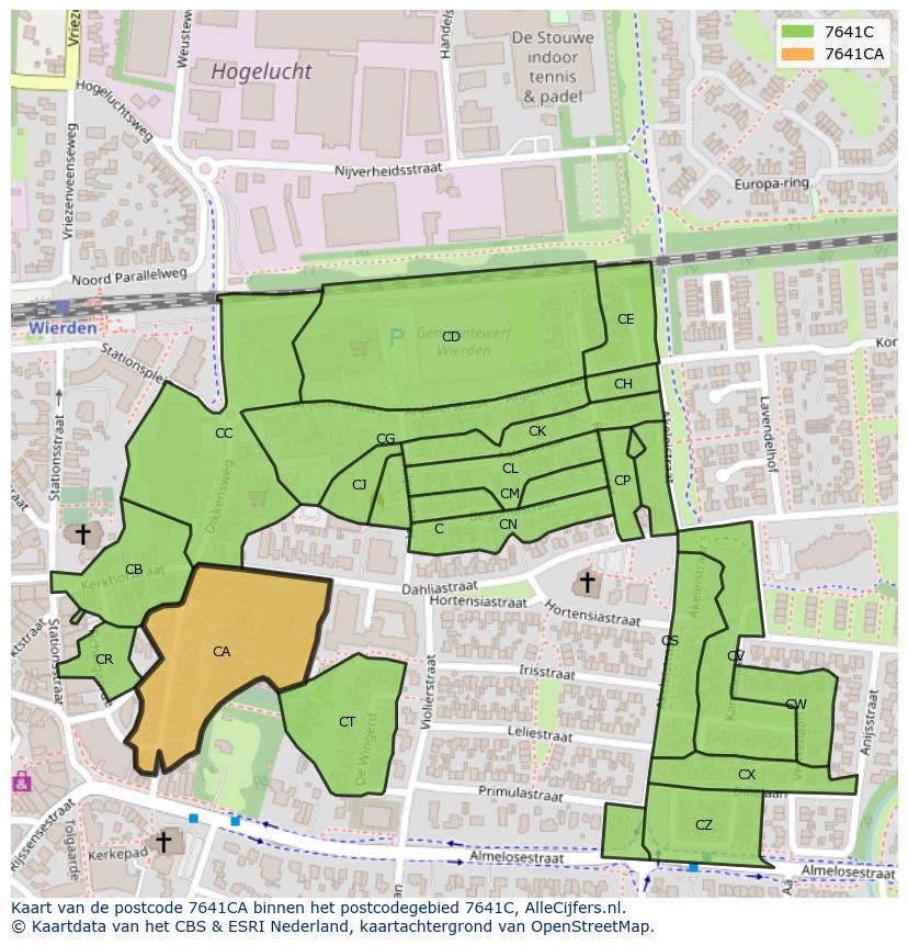 Afbeelding van het postcodegebied 7641 CA op de kaart.