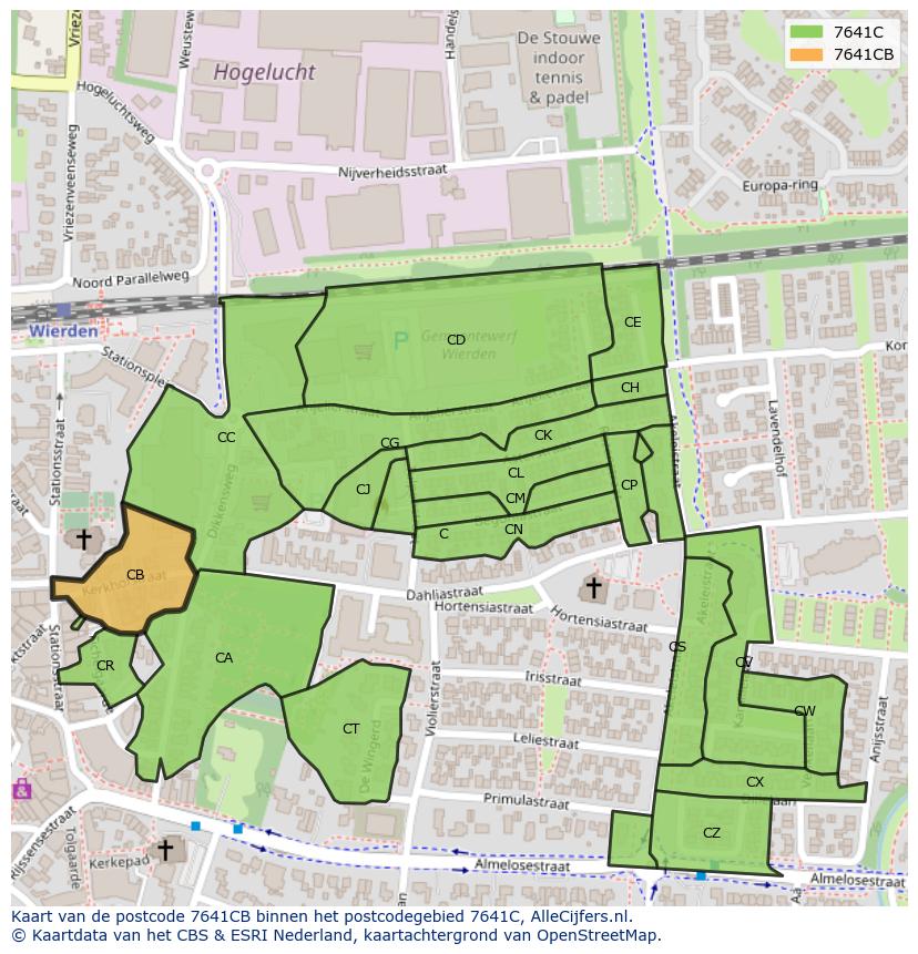 Afbeelding van het postcodegebied 7641 CB op de kaart.