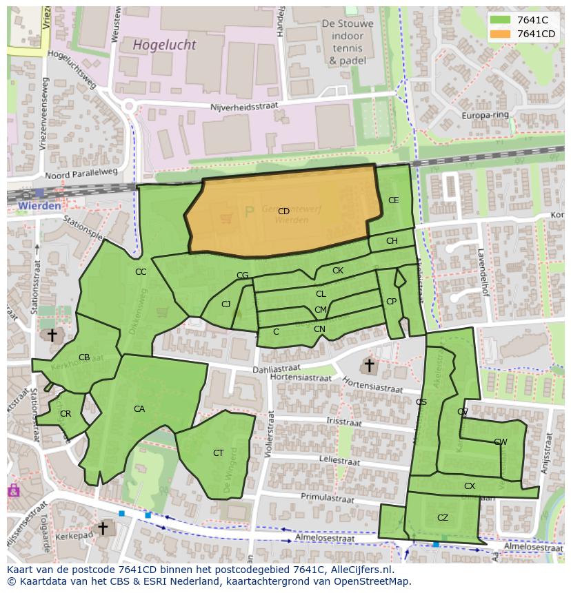 Afbeelding van het postcodegebied 7641 CD op de kaart.