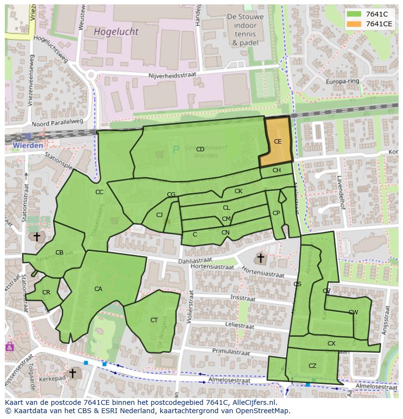 Afbeelding van het postcodegebied 7641 CE op de kaart.