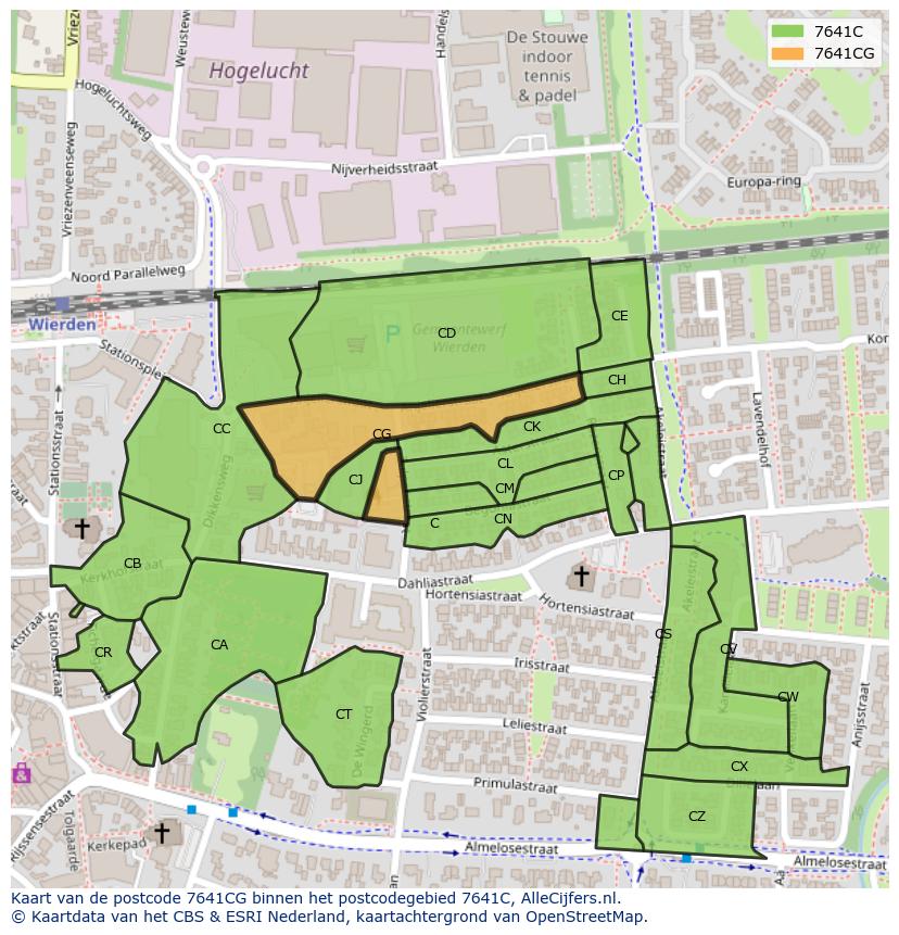 Afbeelding van het postcodegebied 7641 CG op de kaart.