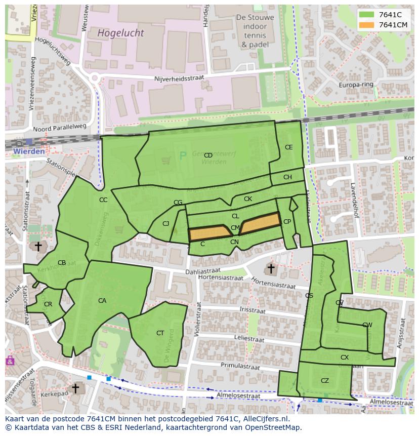 Afbeelding van het postcodegebied 7641 CM op de kaart.