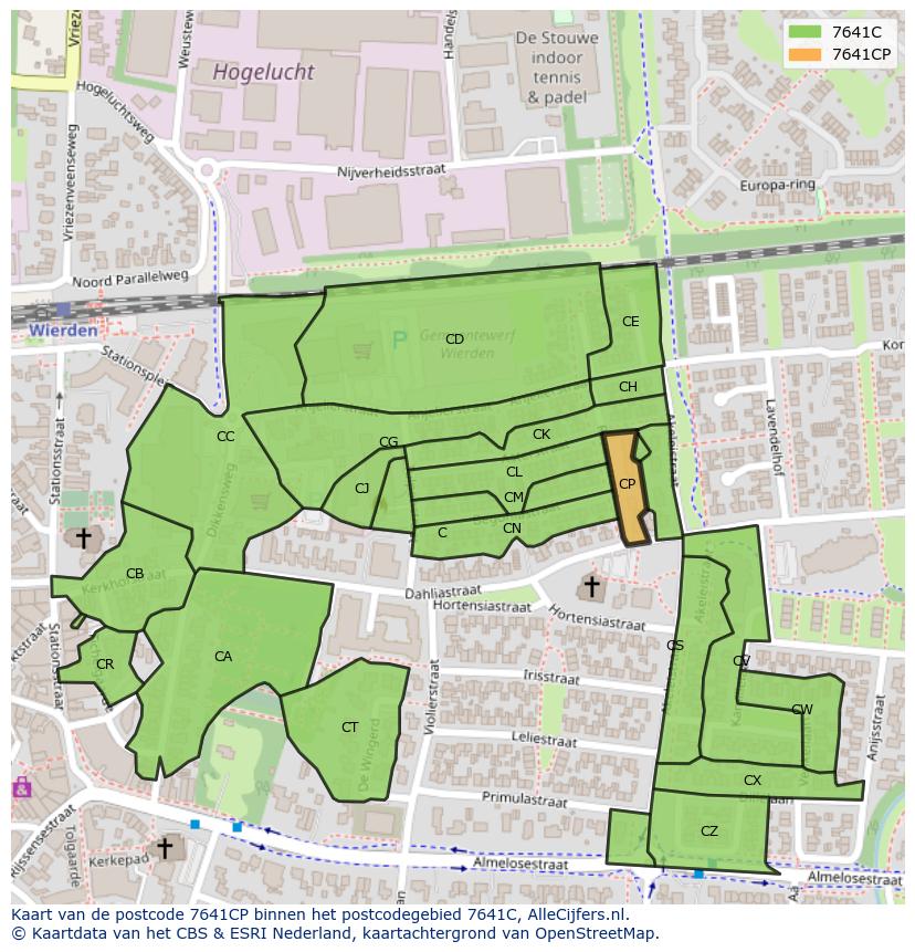 Afbeelding van het postcodegebied 7641 CP op de kaart.