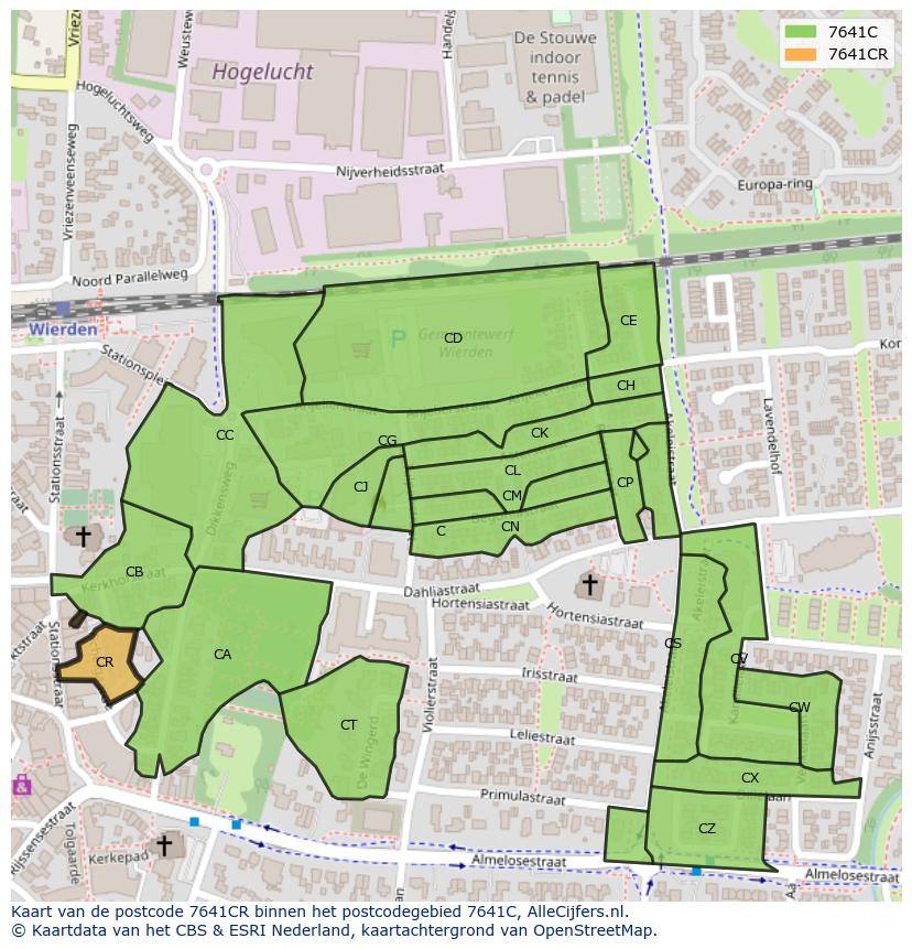 Afbeelding van het postcodegebied 7641 CR op de kaart.
