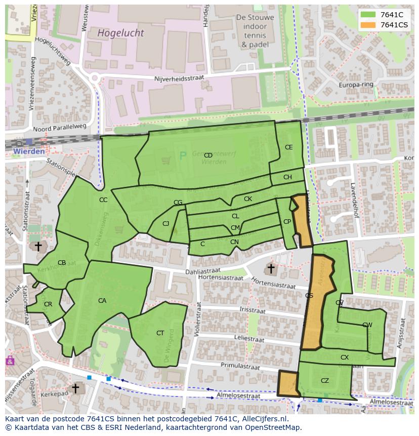 Afbeelding van het postcodegebied 7641 CS op de kaart.